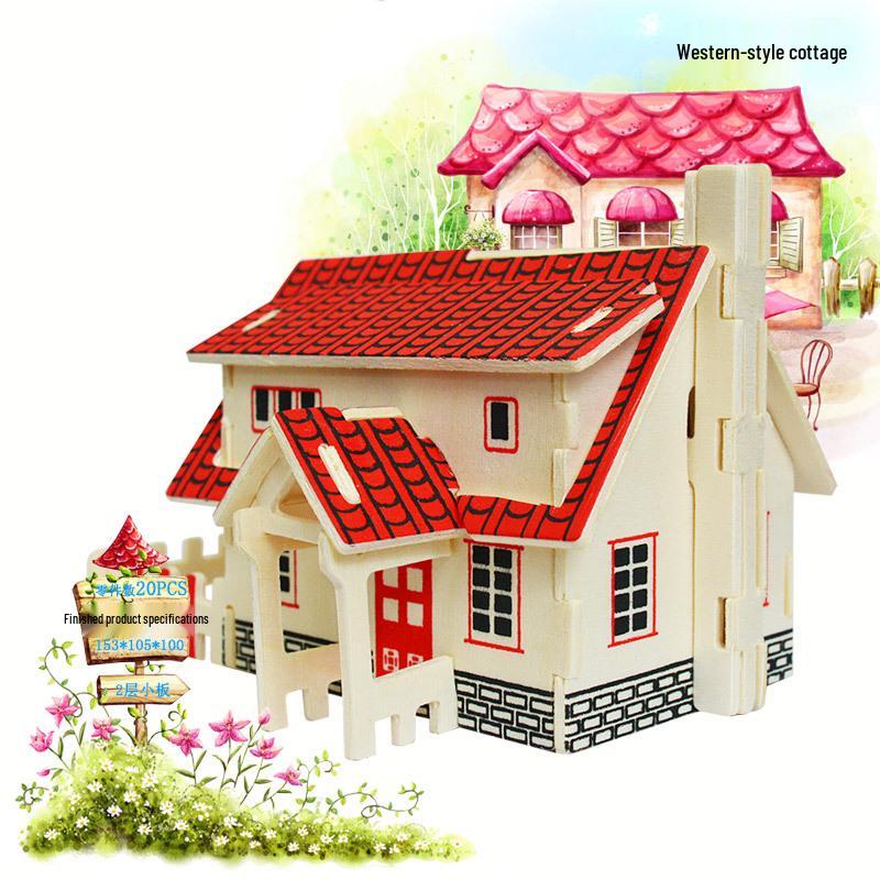 3D Wooden House Puzzle: DIY Educational Toy for Children