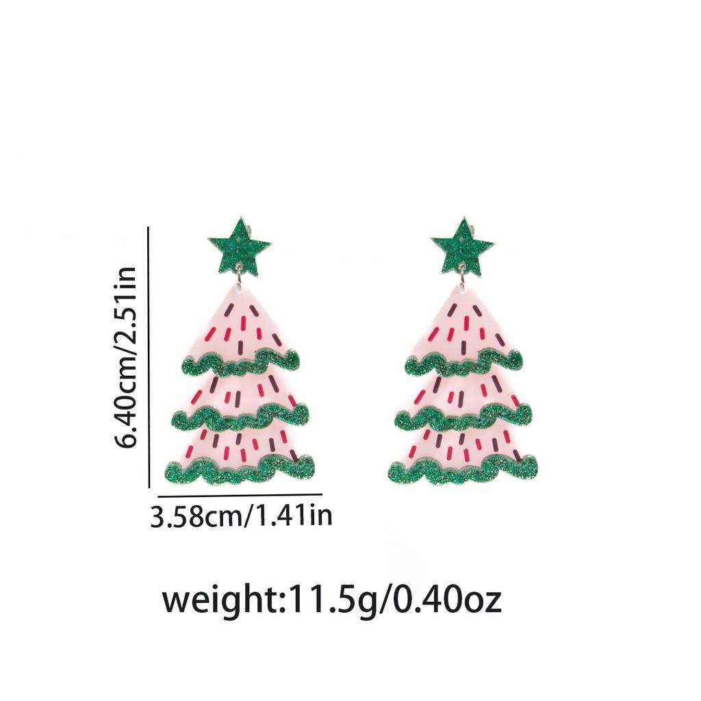 Festive Colorful Christmas Tree Earrings Glitter Acrylic Creative Dopamine Design Women Elegant Earrings