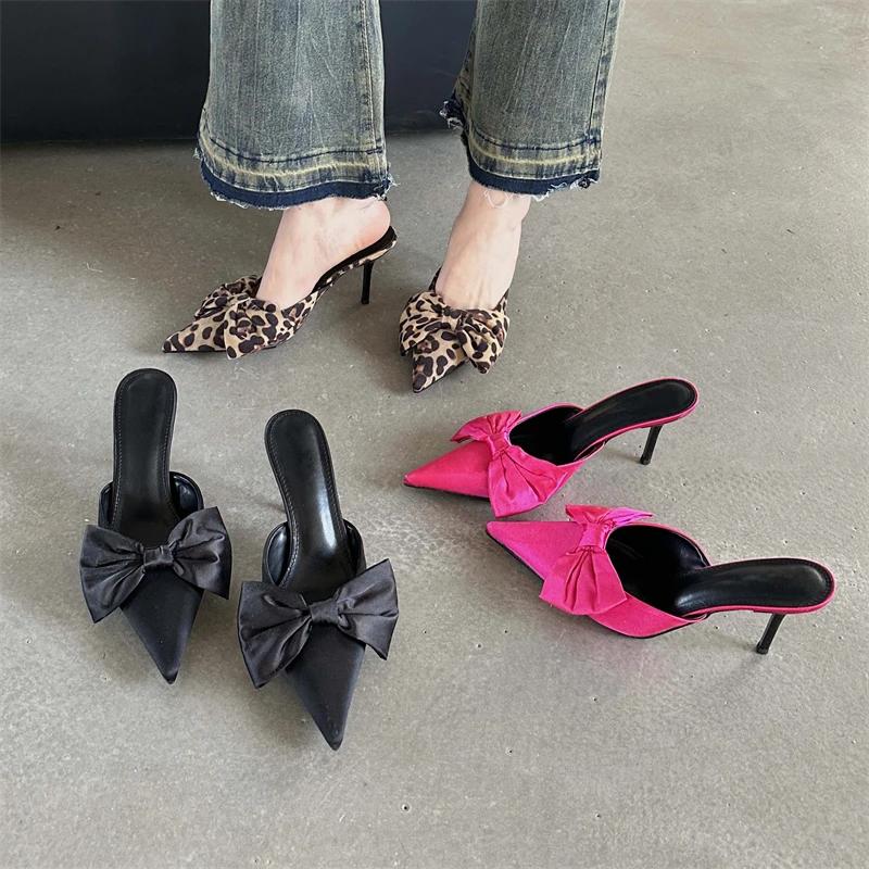 Fashion Eilyken Spring Butterfly-knot Women Slippers Sandals Pointed Toe High Heel Pumps Ladies Stripper Mules Shoe Zapatillas Mujer
