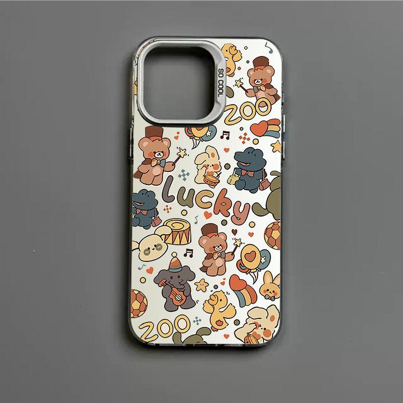 Silver Electroplated Funny Animal Party Case for Apple 12, 13 Pro Max, 14, 15, and 15 Pro Phones