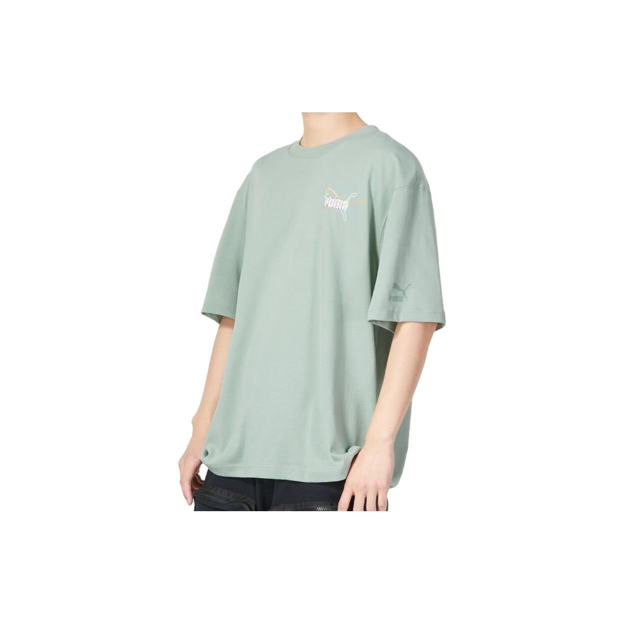 

Puma Logo Print Breathable Round Neck Short Sleeve T-Shirt Men Tops Green 624938-54 S