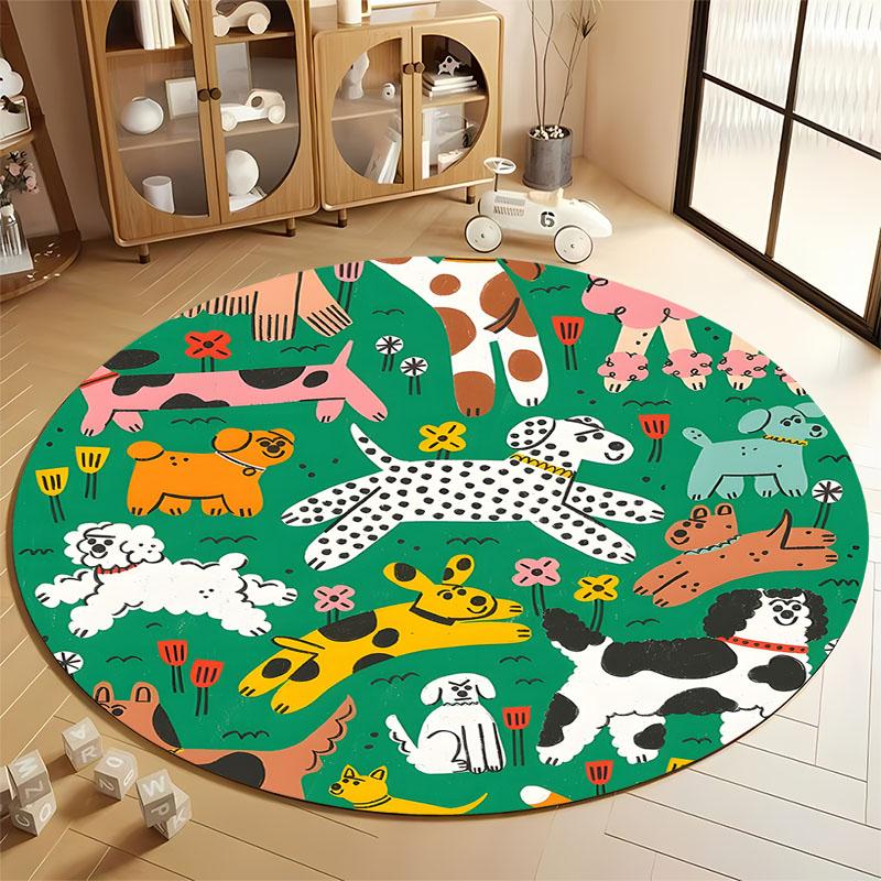 

Colorful Dog Pattern Rug for Playroom or Nursery round carpet for home sofa bedroom, gift Diameter 60cm
