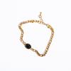 In Stock: European & American Green Aventurine Black Jade Double Layer Necklace with Figaro Chain In 14K Gold