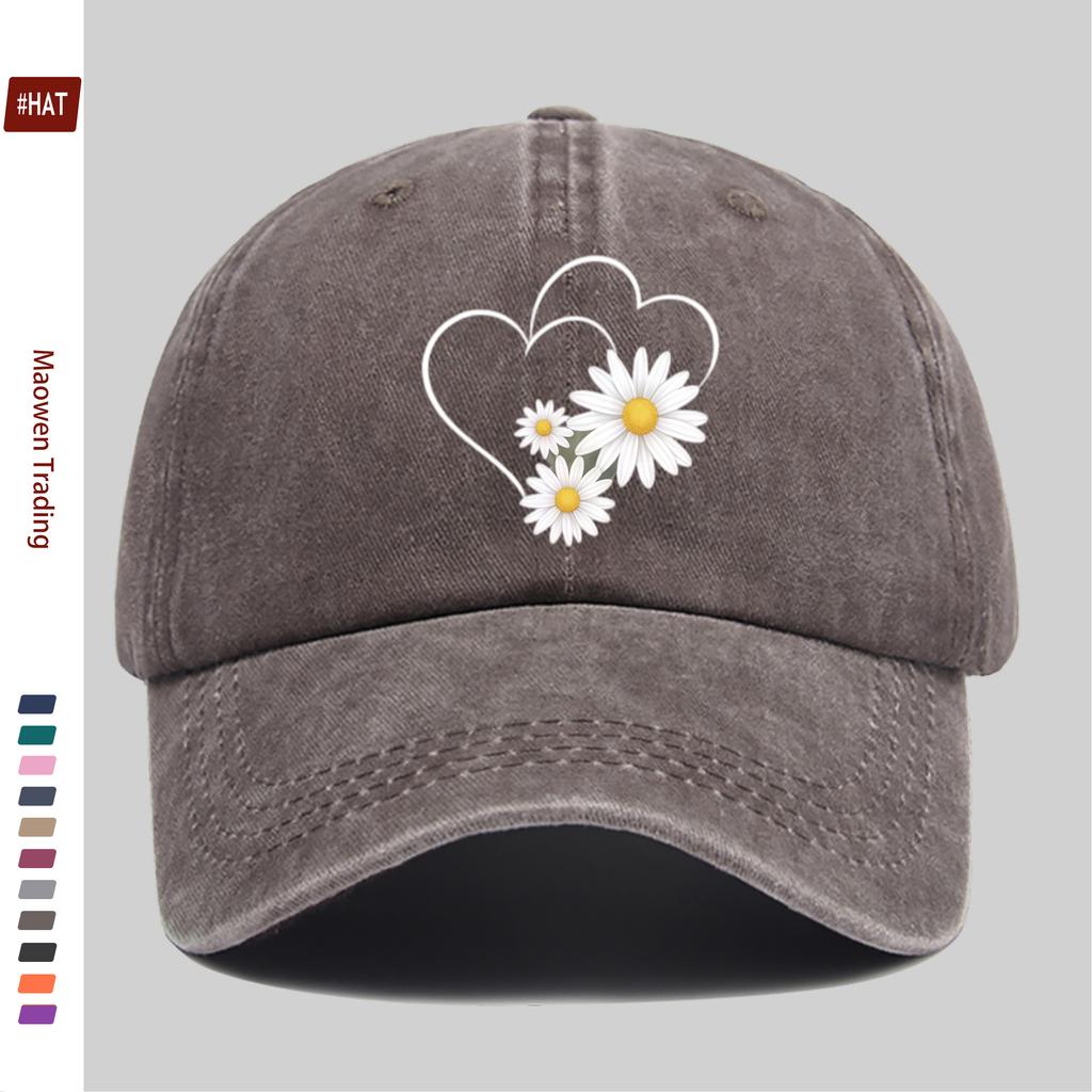 Pc Elegant Heart Daisy Print Sun Hat Comfortable And Lightweight Cycling Decorative Hat Vintage Accessory Exquisite Gift for Wo