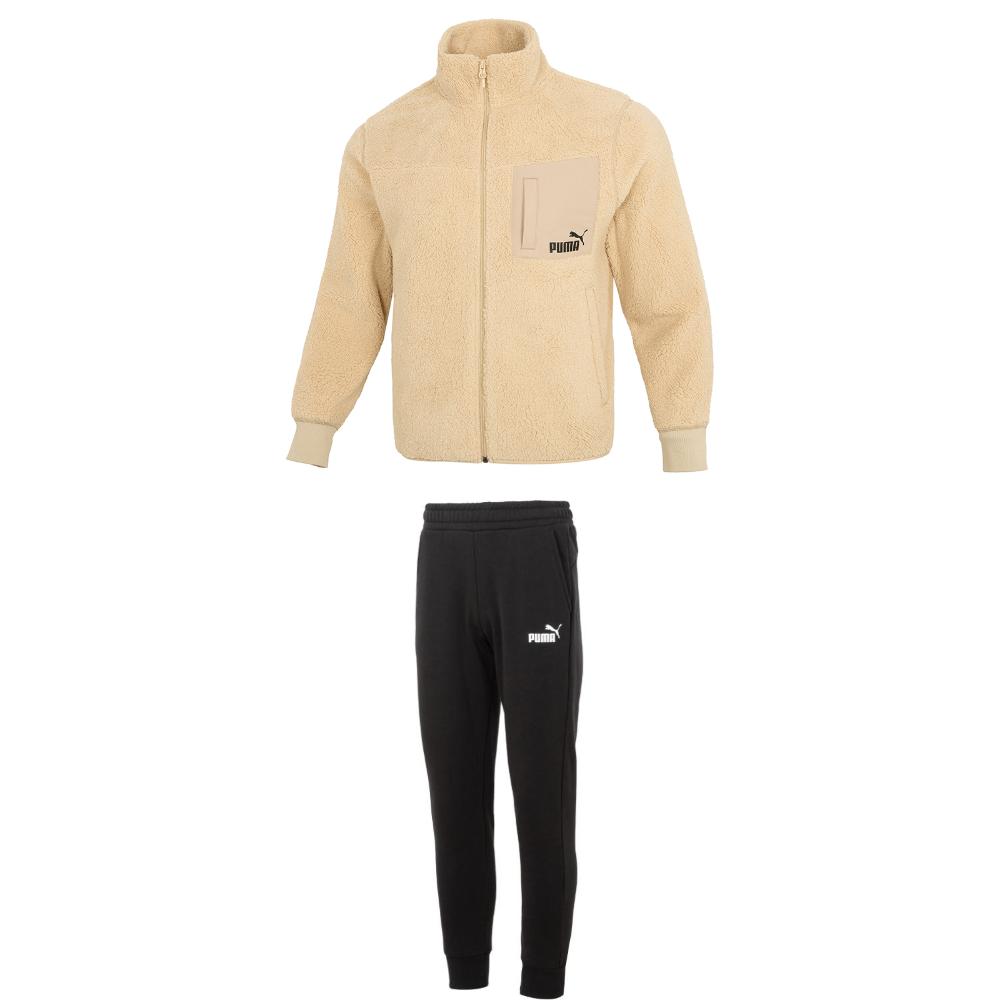 

Puma Топ с длинным рукавом на молнии с воротником поло и кулиской, флисовые брюки с заниженной талией, повседневный спортивный костюм, мужской костюм 673645+682724