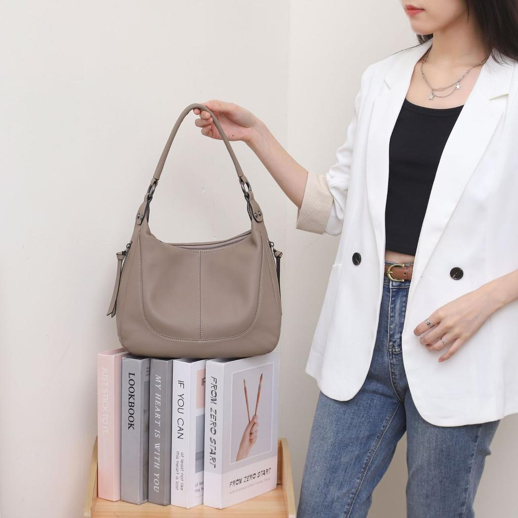 Cowhide Shoulder Women's Bag Large Capacity Messenger Tote Bag Mommy Bag Fashionable Simple Shopping Bag