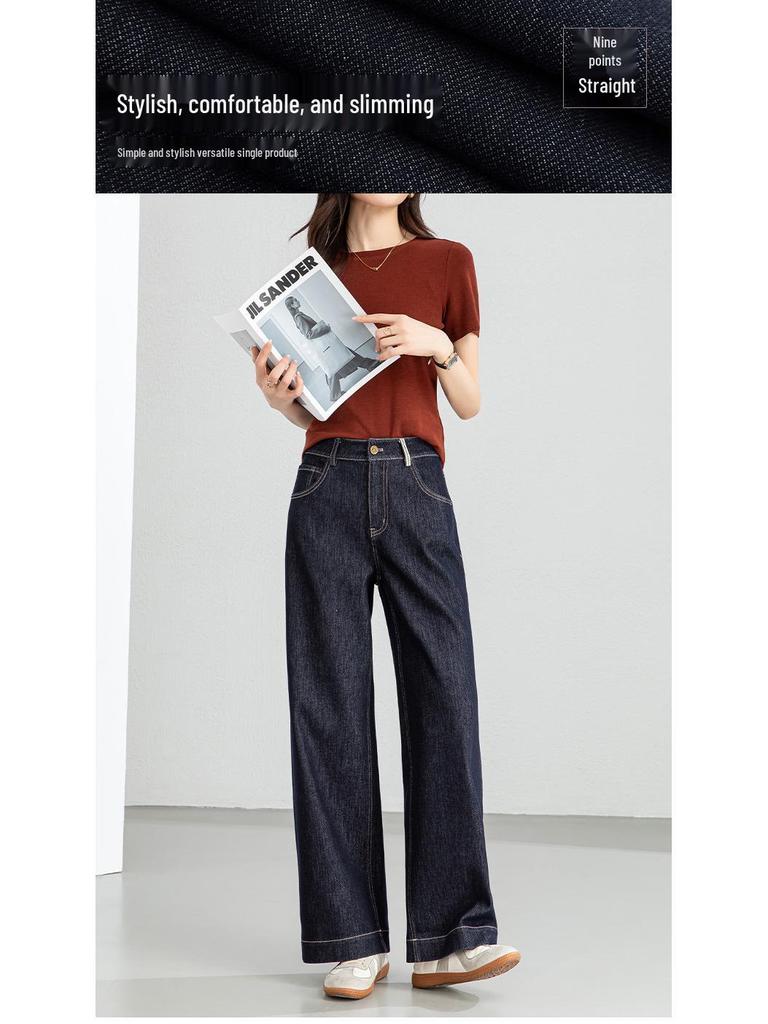 Petite High-Waisted Wide-Leg Crop Jeans for Women - Blue Denim, New Spring/Autumn Style
