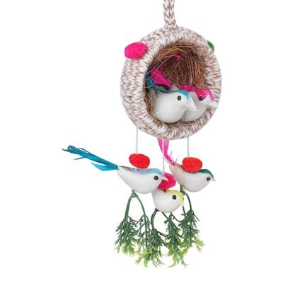 Home Decoration Lovely Bird Nest Decor Lovely Beautiful Artificial Birds Jute Nest Hanging for Balcony Garden Decoration Crafts Outdoor (Set of 1)