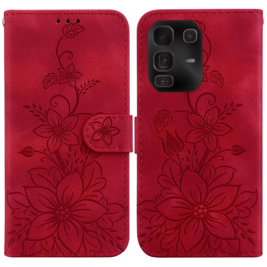 For Infinix Note 50 Pro+ 5G Stand Case Lily Flower Imprint Leather Phone Cover with Wrist Strap