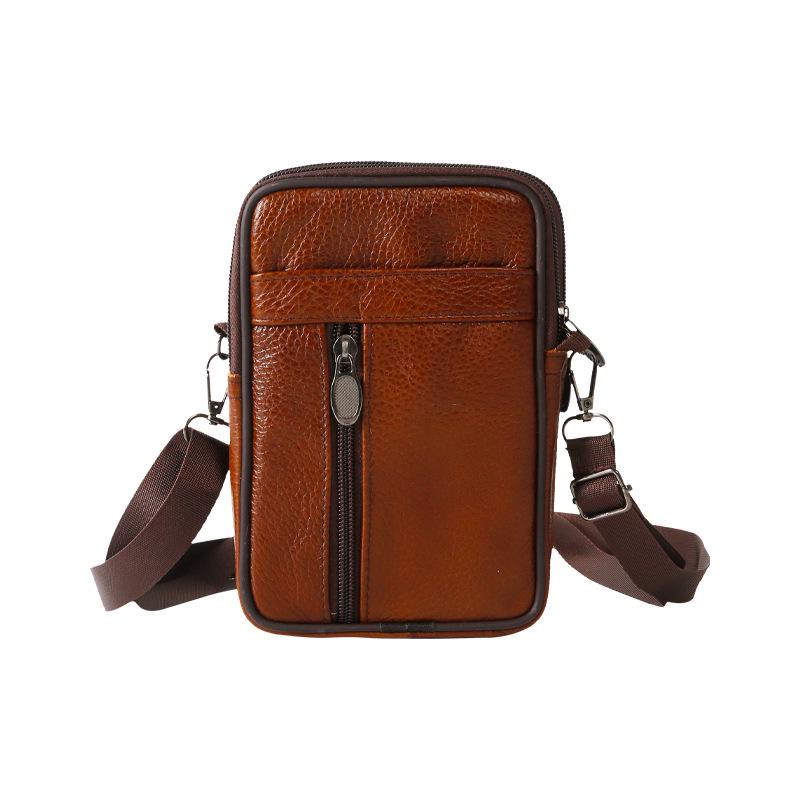 Genuine Leather Men's Vertical Crossbody Phone Waist Bag with Belt Loop (8-Inch)