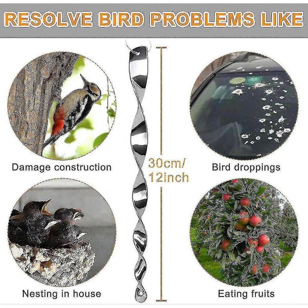 12 Pieces Bird Repellents, Reflective Repellents Bird Scarer, Spiral Bird Bar 360 Degree Reflective Spiral Lighted