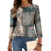 Trendy Vintage 3/4 Sleeve Top For Women,Ladies Casual Three Quarter Sleeve Round Collar Printed T-Shirt Blouse