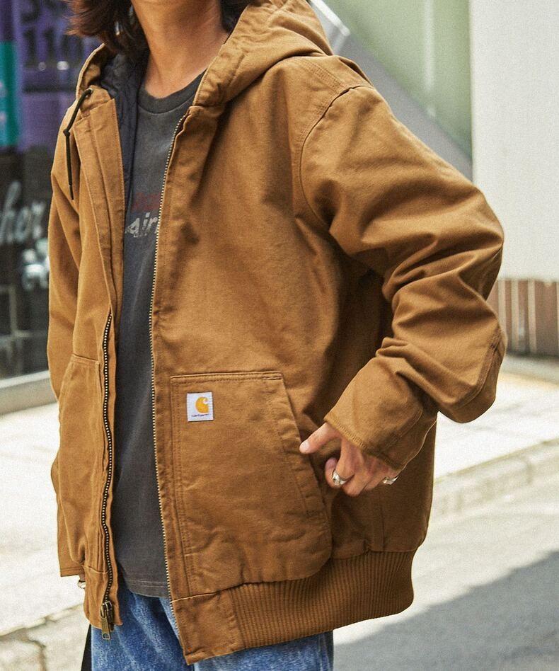 Carhartt Mainline J130 Zahustená Praná Plátenná Pracovná Bunda s Kapucňou