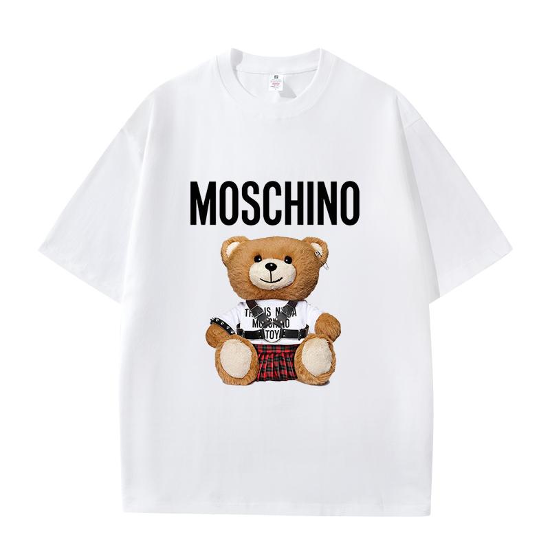 D06-116 MINISO 2026 Summer Moschino Style Teddy Bear Men Women 100% Cotton T-Shirt Casual Short Sleeve O-Neck Top