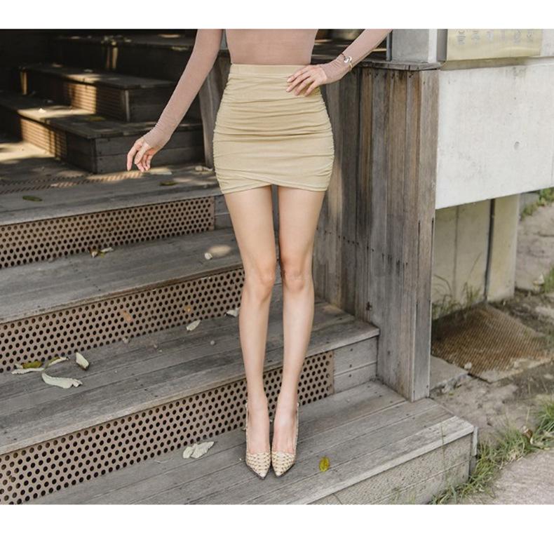 Korean Dongdaemun Slim High-Waisted Light Beige Pleated Short Skirt for Women
