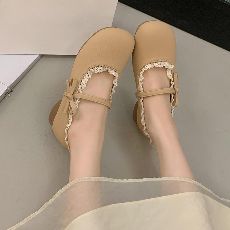 Fashion 2025 New Square Toe Shallow Mouth Lace Bow Slip Strap Soft Sole Waterproof Non-Slip Low Heel Single Shoes for Women