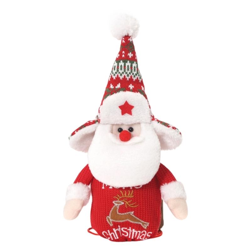 

Santa/Snowman/Reindeer Print Holiday Gift Bag Fabric Christmas Drawstring Pouch For Candy Apples Party Decorations