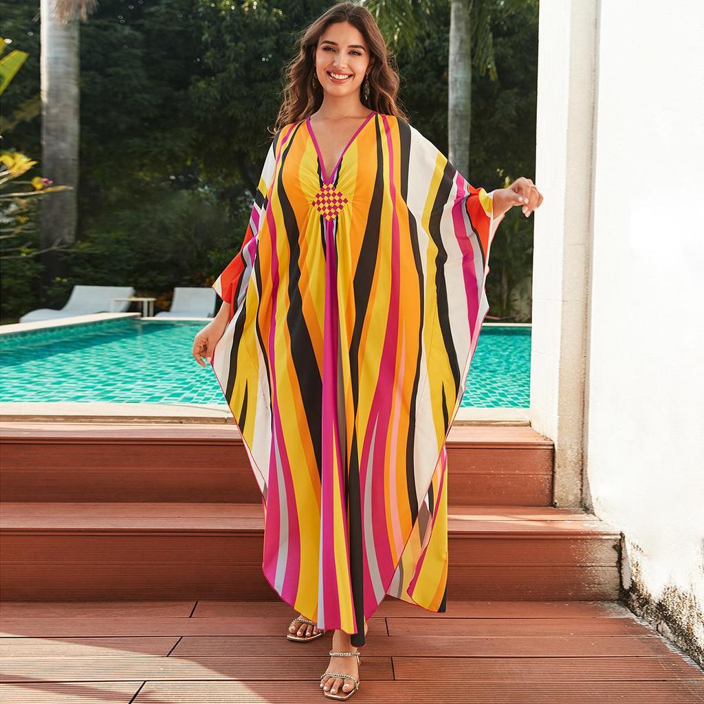 Beach Kaftans for Women Printed Maxi Dresses Cover Ups for Swimwear Summer Vacation Bathing Suits Factory Supply