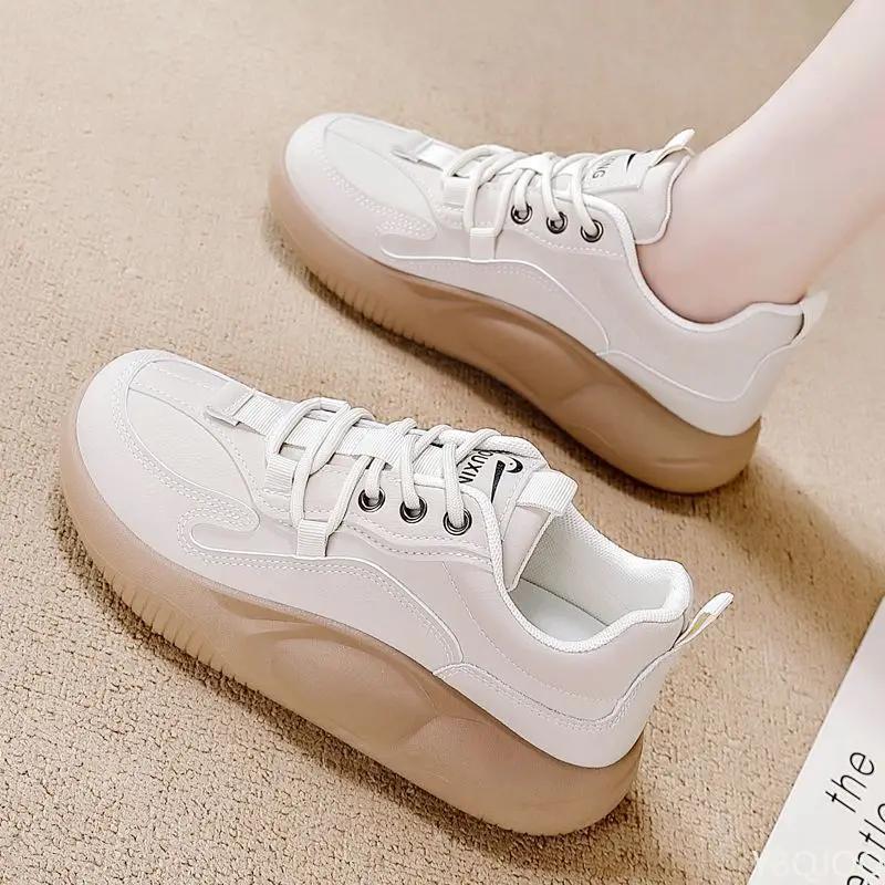 Spring New Ladies White Shoes Versatile Light Sports Shoes Fashion Leather Thick Soled Sneakers Casual Comfort Women's Loafers