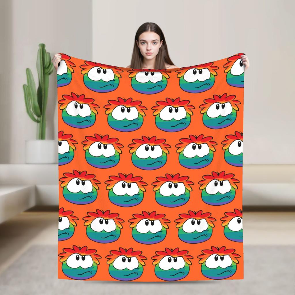 Club Penguin Rainbow Puffle Fleece Throw Blankets Community Game for Bedroom Knitted Blanket Travel Thin Portable Quilt