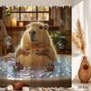 Wasserdichter skurriler Duschvorhang für Schaumbad Flusspferdfamilie Neuheit Tropische Spa Badezimmer Dekoration Niedliches lustiges Vorhangzubehör