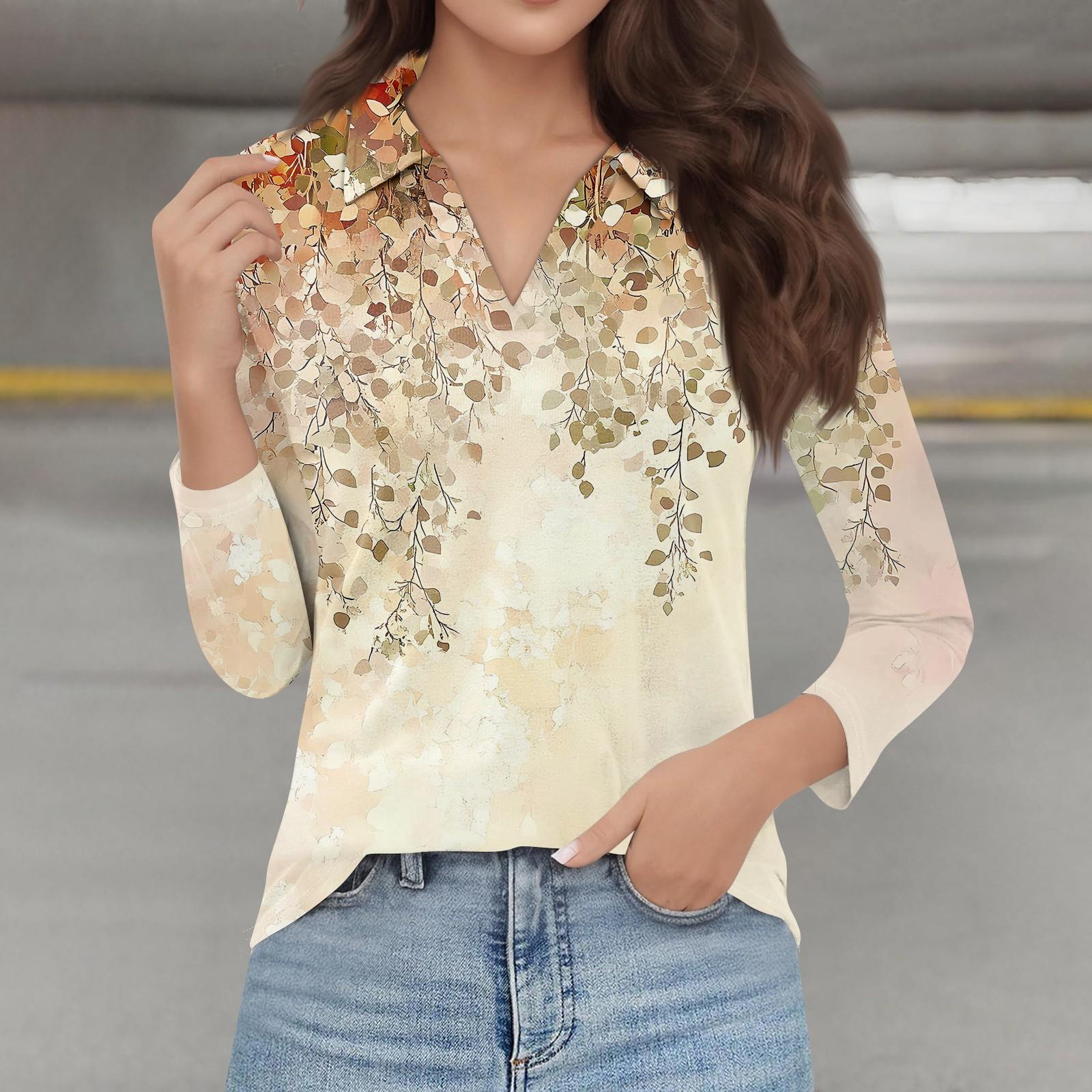 

Женская мода повседневная весенняя футболка с V-образным вырезом и лацканами, длинный рукав XL жёлтый