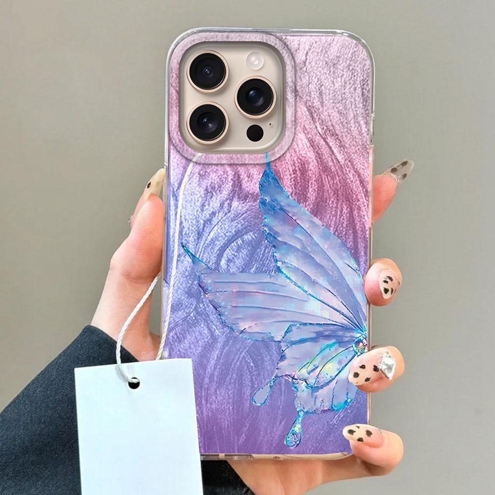 Luxury Laser Silver Butterfly Texture Phone Case for Iphone 16 15 14 7 8 Plus 13 Pro Max 16e X XS XR SE 2022 Back Silicone Cover