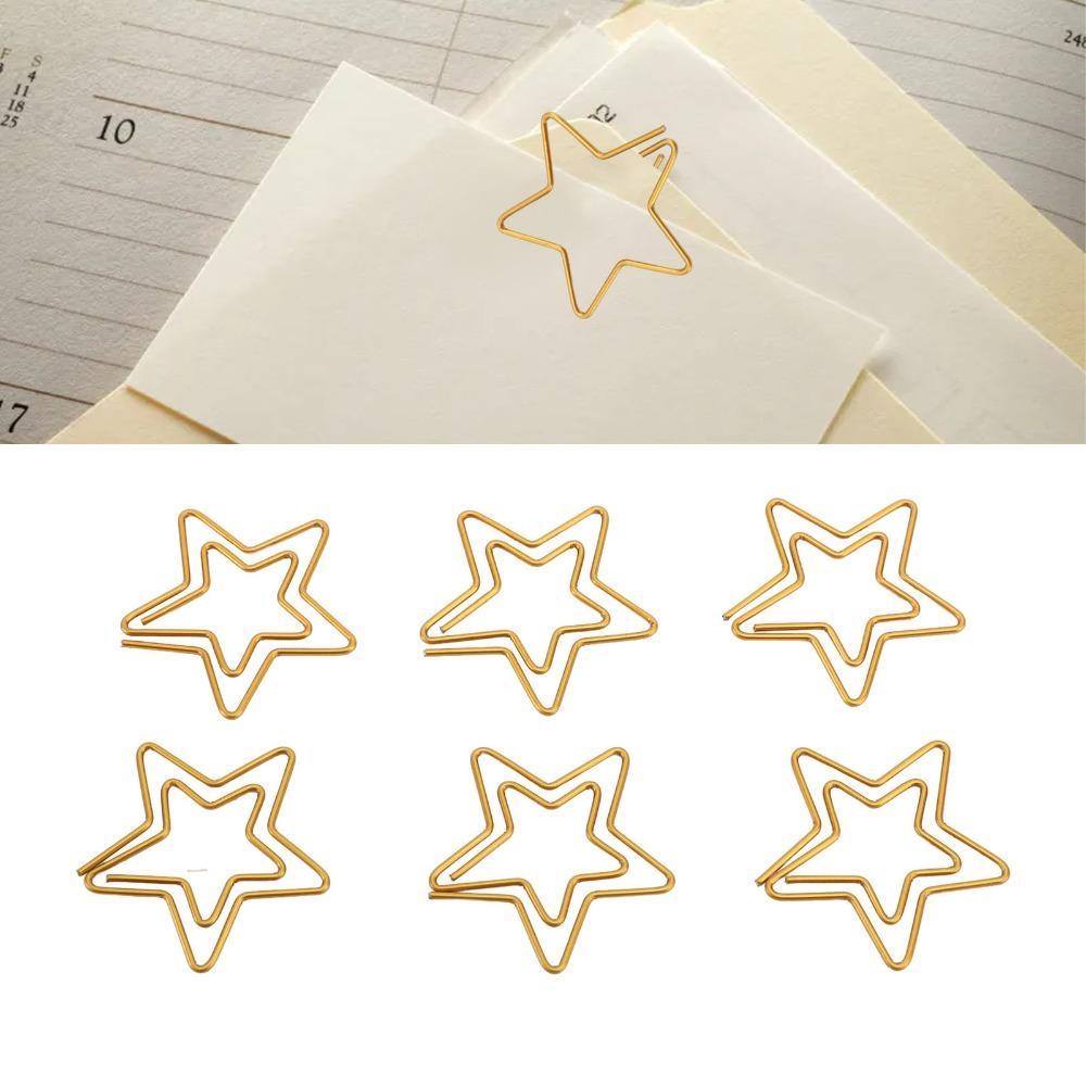 100PCS Gold Color Cute Paper Clips Star Shaped Metal Paper Clips Decorative Paper Clips Home