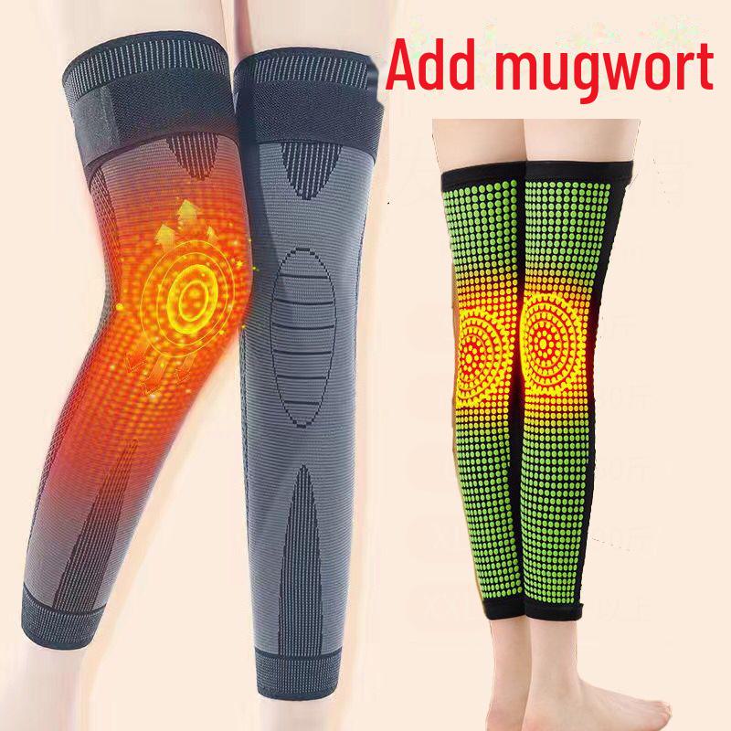 Unisex Knee Pads with Straps and Extended Protection, Self-Heating Wormwood Sleeves for Warmth and Cold Resistance.