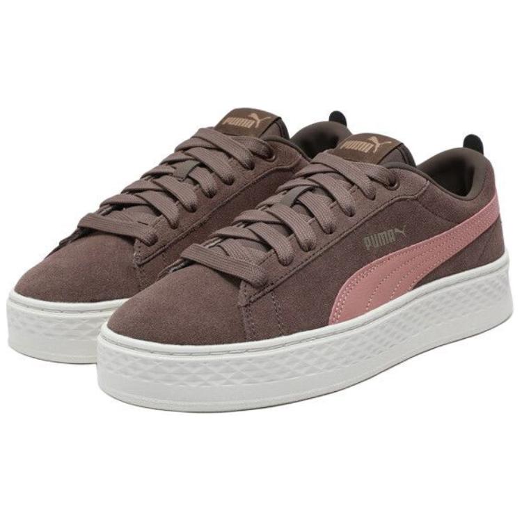 Puma Smash Platform Fashion Versatile Low-Top Sneakers Women sneakers Brown Pink 366488-18