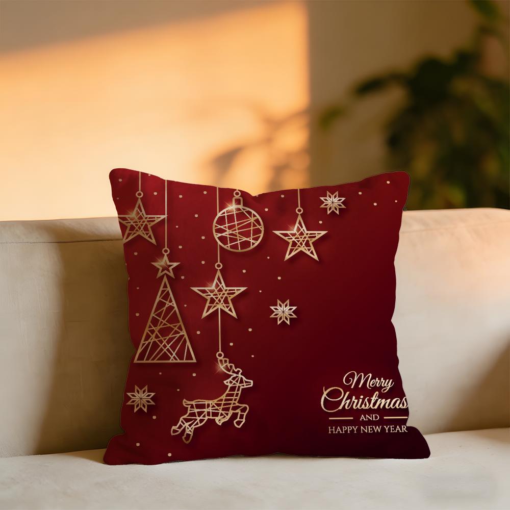 Christmas Elements Cushion Cover Cozy Velvet Throw PillowSoft Warm Cushion For Sofa  Bed