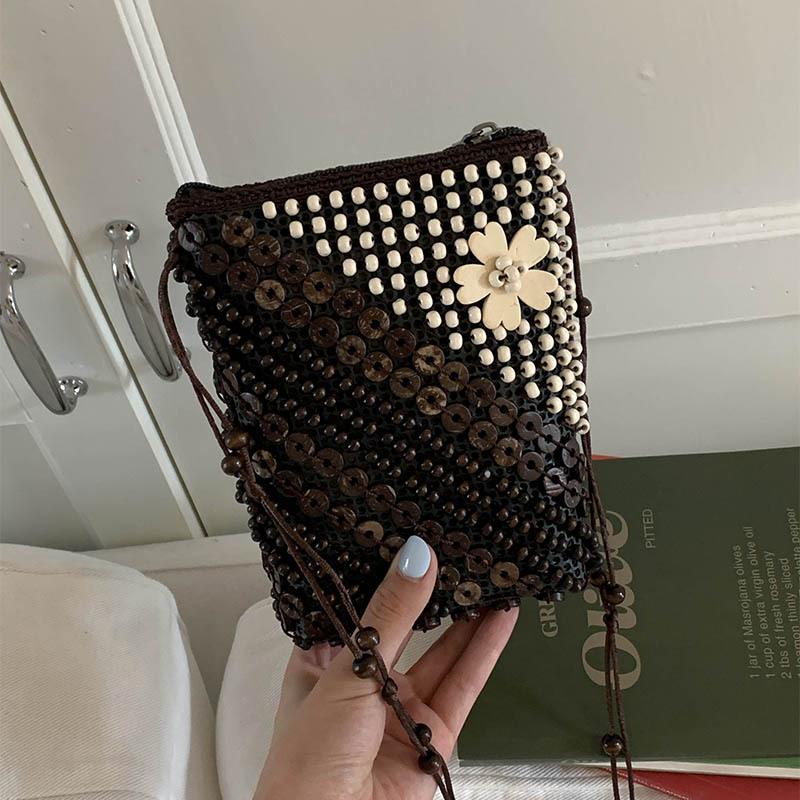 

Богемный цвет кокосовая скорлупа плетеная сумка для мобильного телефона женская ретро нишевый дизайн сумка-ведро