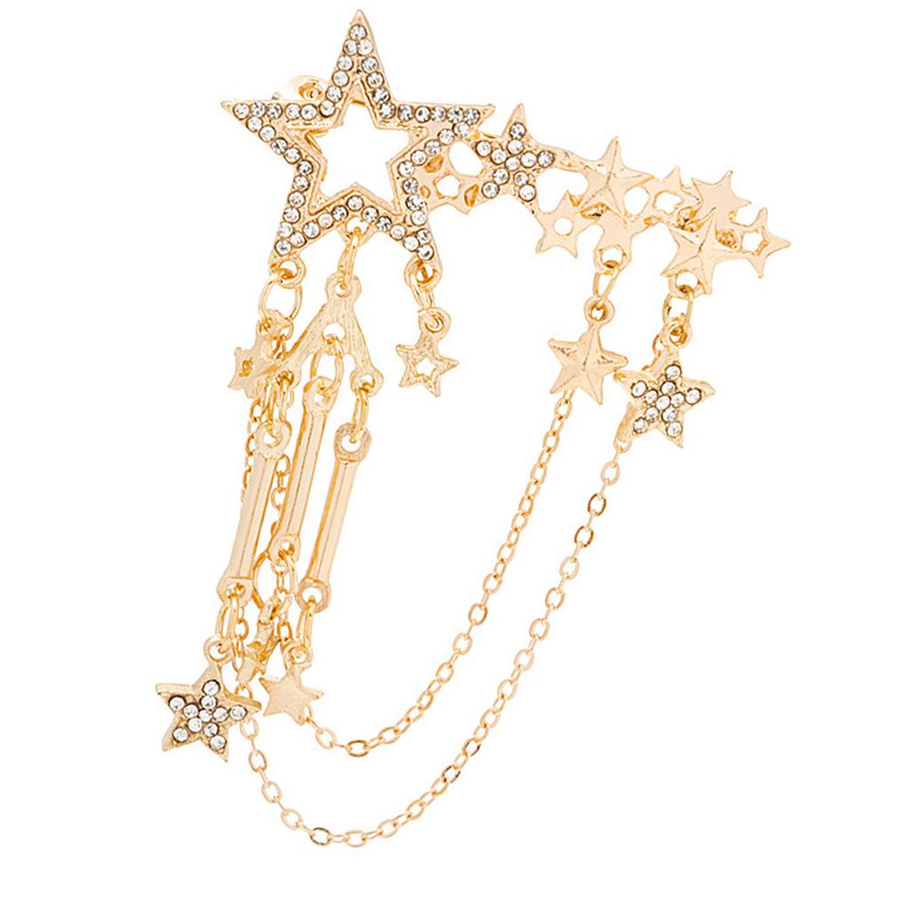 Elegant Rhinestones Star Brooch With Chain Fringe For Women Stylish Accessory for Dresses and Coats Decoration