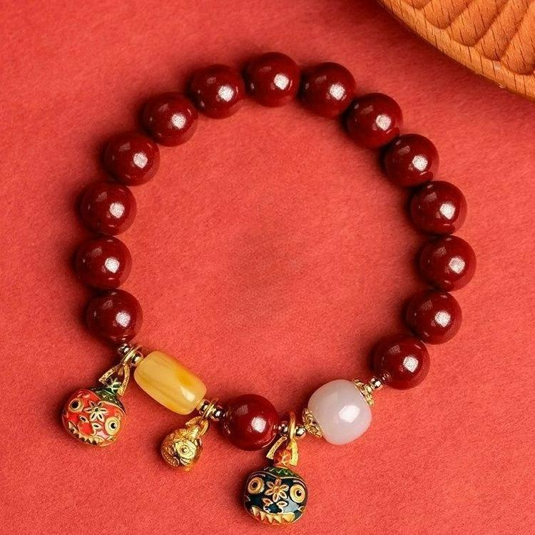 Natural Purple Cinnabar Beaded Bracelet Gold Swallowing Beast Dragon Year Lucky Bracelet New Year Hot Sale Jade Style Gift