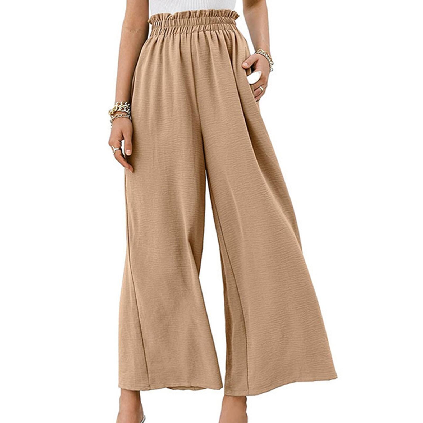 

Fashion Women Colours Cotton And Linen Wide Leg Trousers High Waist Loose Casual Trousers M