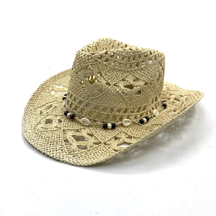 Elegant Wide Brims Woven Straw Hat with Seashells Decoration for Women Men Outdoor Fun Activity Breathable Headwear