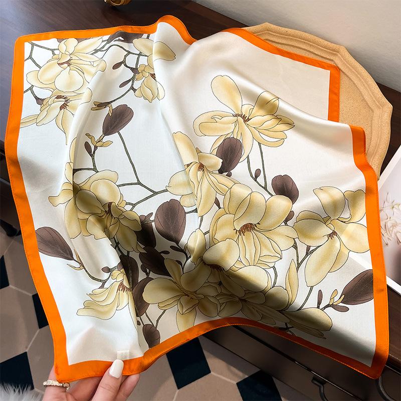 Fashion new silk scarf women s versatile light luxury design plain crepe satin silk scarf 100% mulberry silk small square scarf 53cm