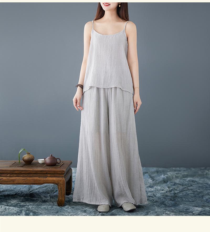 Jarní/Letní Zen Retro Dámský Set Široké Kalhoty a Tílko