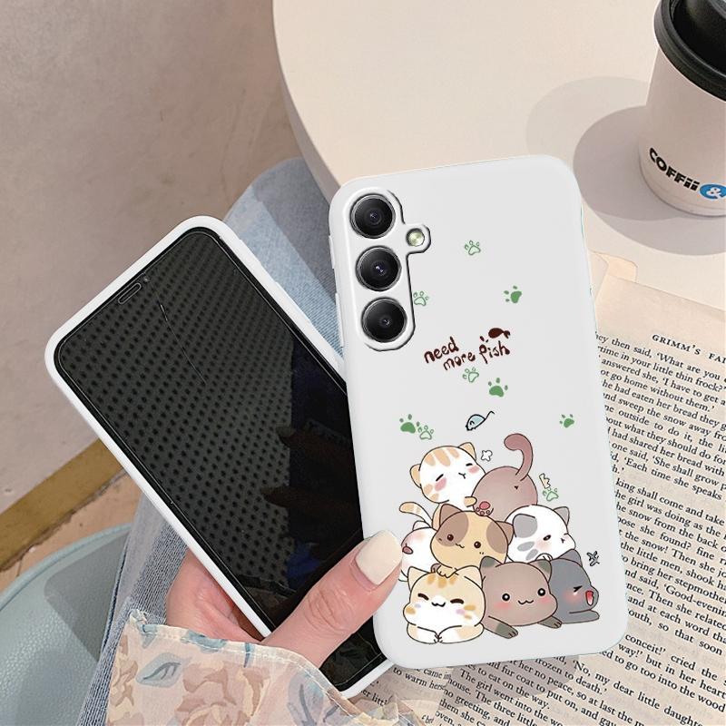 Cat Patterned Soft Silicon Case For Samsung M35 A55 S24 Xiaomi Redmi Note 13 Poco C65 iPhone 15 Huawei Honor Realme Camera Protective Shockproof Cover