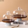 Ceramic Base Wooden Cake Tray High Footed Dessert Plate Cake Stand Display Cover Dim Sum Dish Pastry Plate Fruit Plates Bowl