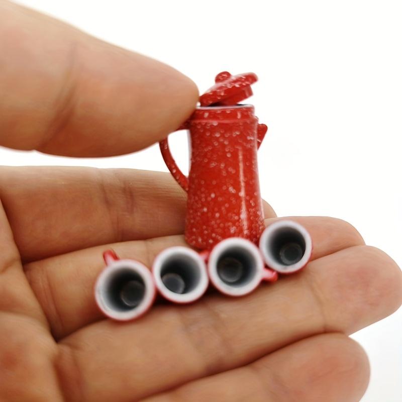 5-teiliges/Set Miniatur-Teeservice-Modell, Kreativer roter Kessel und Tassen, Dekorative Mini-Szenen-Ausstellung, Sammelbares Modellbausatz