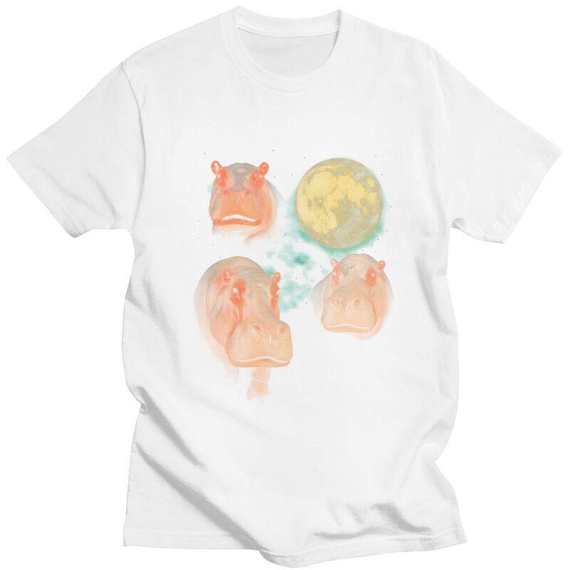 Three Moon Hippos T Shirt Men Women Short Sleeves Novelty Graphic Clothing Streetwear Loose Oversized 100 Cotton Camisetas