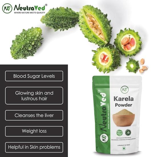 NeutraVed Herbal Essential Pure Karela Powder (Bitter Melon Powder) | Food-Grade Stand-Up Zipper Pouch - 200g