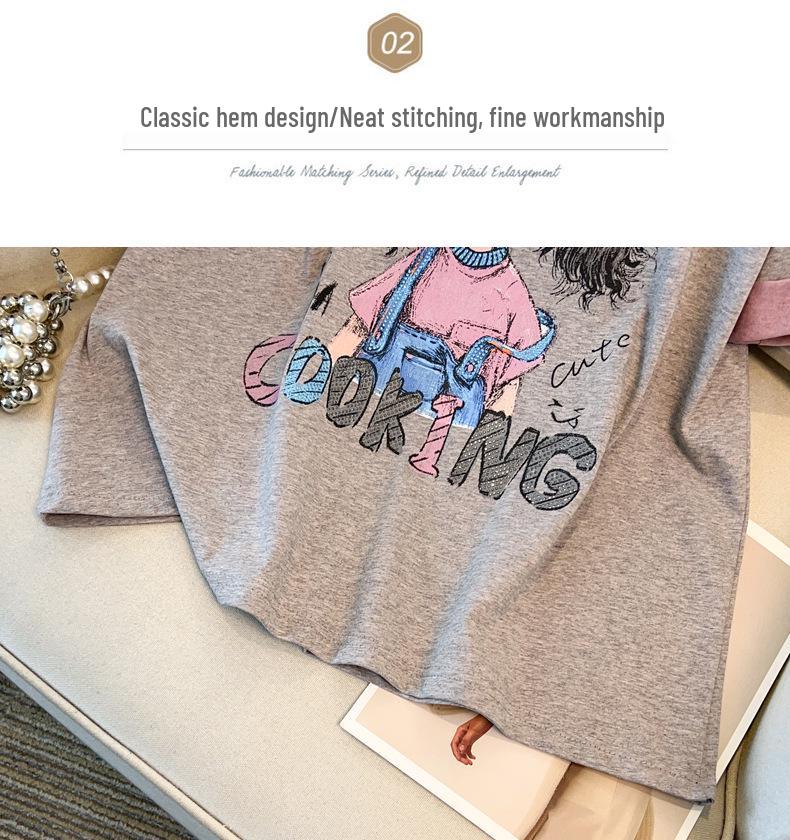Plus Size Cartoon Print Round Neck T-shirt - Women’s Summer 2025 Fashion, Loose Fit, Short Sleeve, Versatile Style