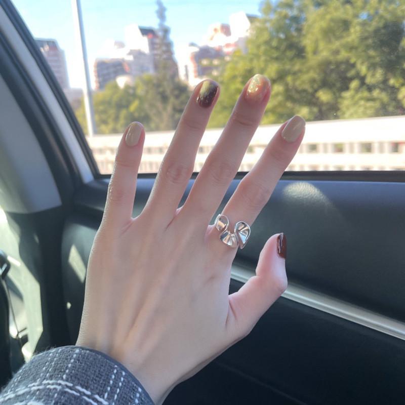 Stylish Minimalist Open Adjustable Copper Ring With Unique Geometric Petal Design