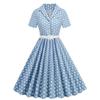 Damen Lapel Kurzarm Maxikleid A-Linie Mittlere Taille Gepunktetes Schwingkleid Vintage Freizeitkleid Mit Gürtel