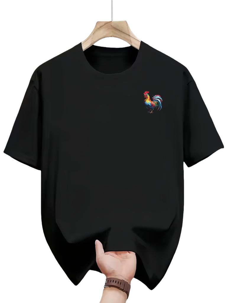 Mens summer fashion casual loose sporty bright rooster print roundneck shortsleeved Tshirt top