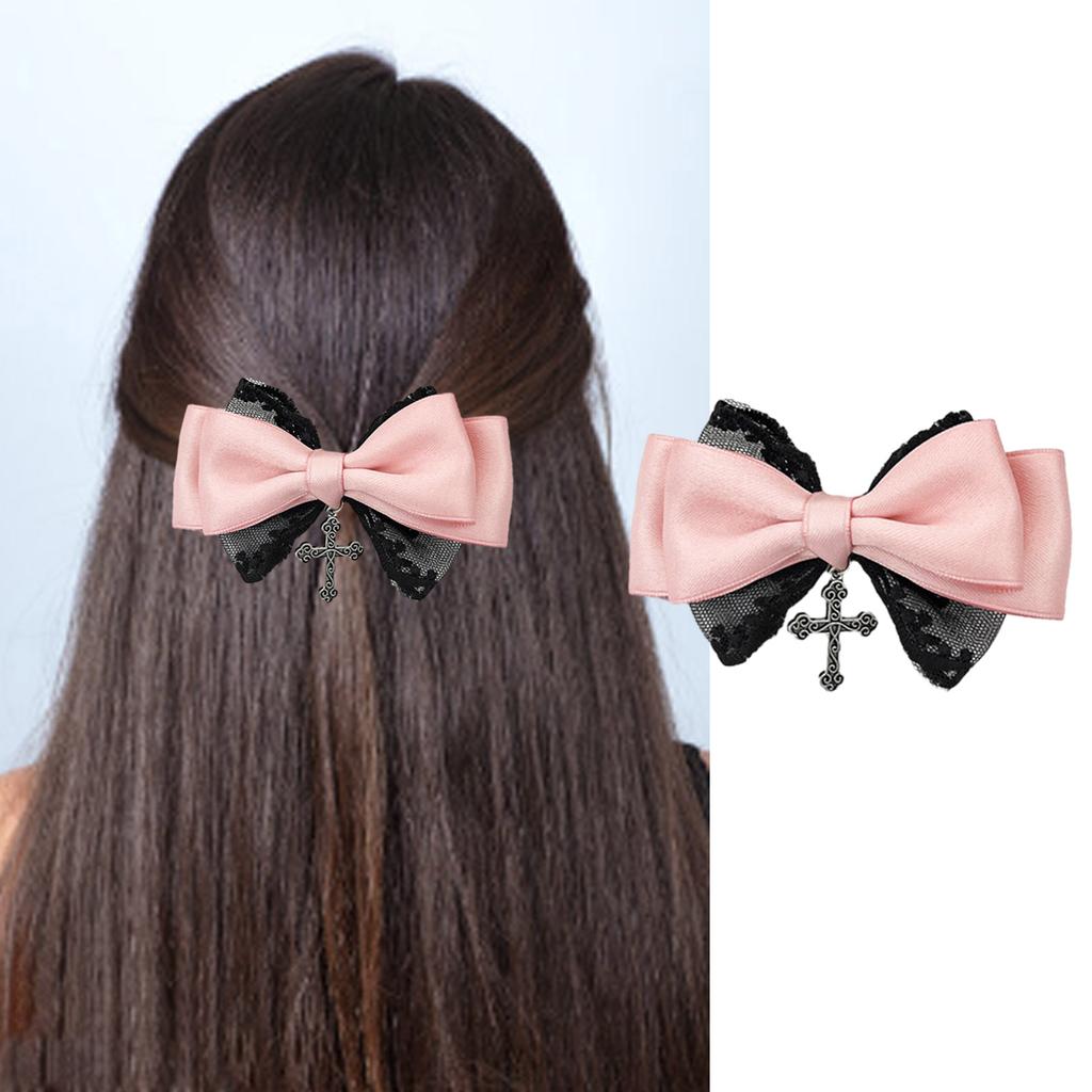 Lolita Cross Bow Hair Clip Elegant Large Side Clip Bow Sweet Girls Gothic Bow Style Bowknot French Barrette