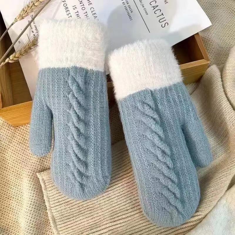 Gloves Female Cute Plush Thickened Plush Mittens Riding Warm And Cold-Proof Student Soft Girl Tide