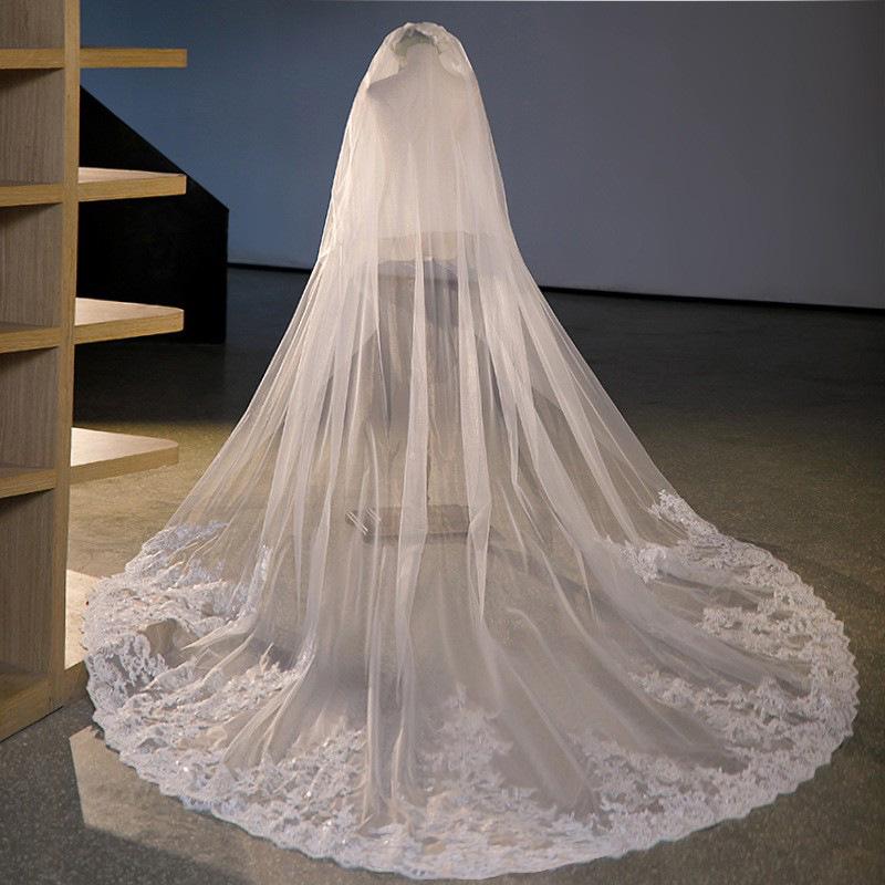 

Длинная двухслойная свадебная фата с соборным шлейфом 3x3 with Headpiece